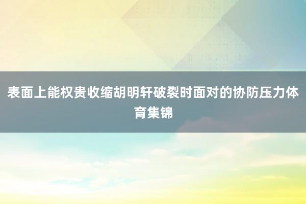 表面上能权贵收缩胡明轩破裂时面对的协防压力体育集锦